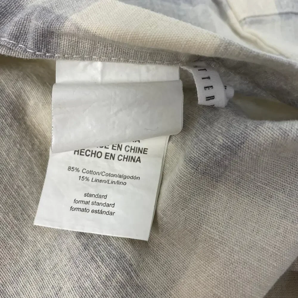POTTERY BARN RHETT Gray/Ivory Check Linen/Cotton Pillow Standard Sham EUC